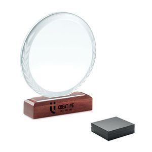KEEN Elegant Round Crystal Award on Beech Wood Base