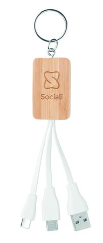 CLAUER Eco-Friendly Bamboo 3-in-1 Charging Key Ring