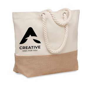 PANTAI Stylish Canvas Beach and Shopping Bag with Jute Detail