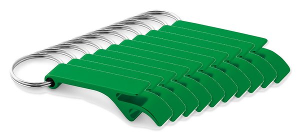Pack da 10 Egotier 93151 - Portachiavi in alluminio con apribottiglia