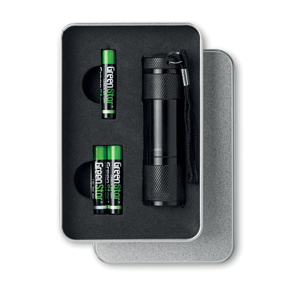 LED PLUS LED Premium 9 LED Aluminum Torch with Tin Box - GiftRetail KC6860