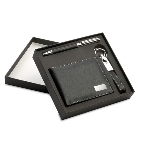 ELEGANCI Set Regalo Elegante con Penna, Portachiavi e Portafoglio - GiftRetail KC7109