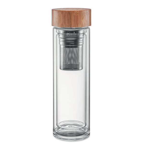 BATUMI GLASS Bottiglia in Vetro Doppia Parete con Infusore 420ml - GiftRetail MO9420