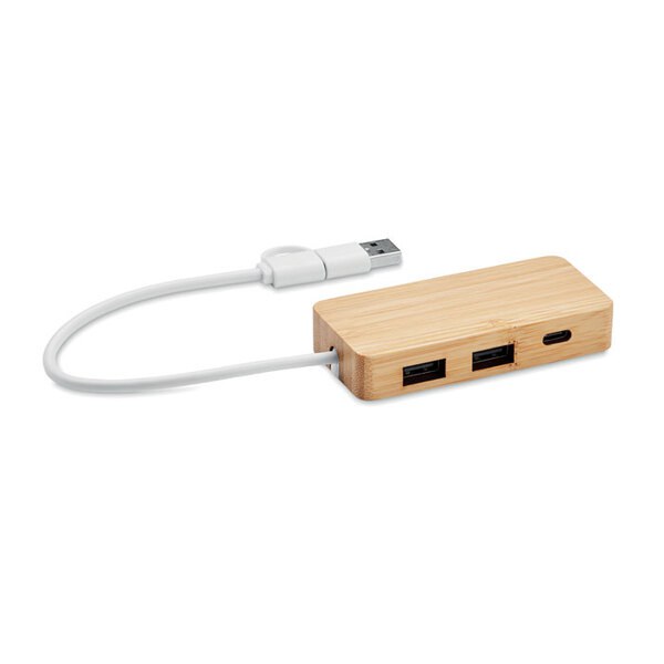 HUBBAM Hub USB a 3 porte in bambù - GiftRetail MO2143
