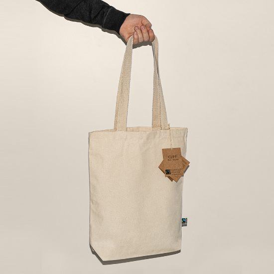 Borsa in Cotone Fairtrade Naturale con Manici Lunghi e Resistenti CLIFF