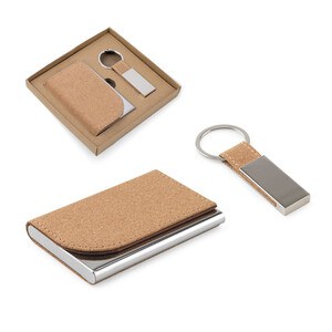 Set consisting of a card holder and a key holder, both in metal and cork - Egotier 95099