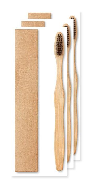 Pack da 3 GiftRetail MO9877 - DENTOBRUSH Spazzolino da denti in bamboo