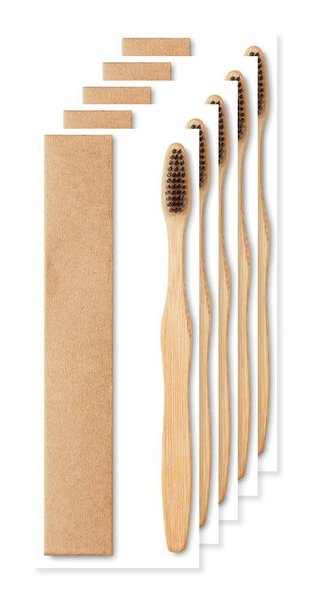 Pack da 5 GiftRetail MO9877 - DENTOBRUSH Spazzolino da denti in bamboo