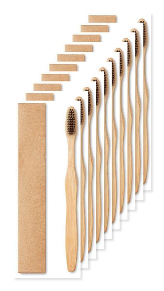 Pack da 10 GiftRetail MO9877 - DENTOBRUSH Spazzolino da denti in bamboo