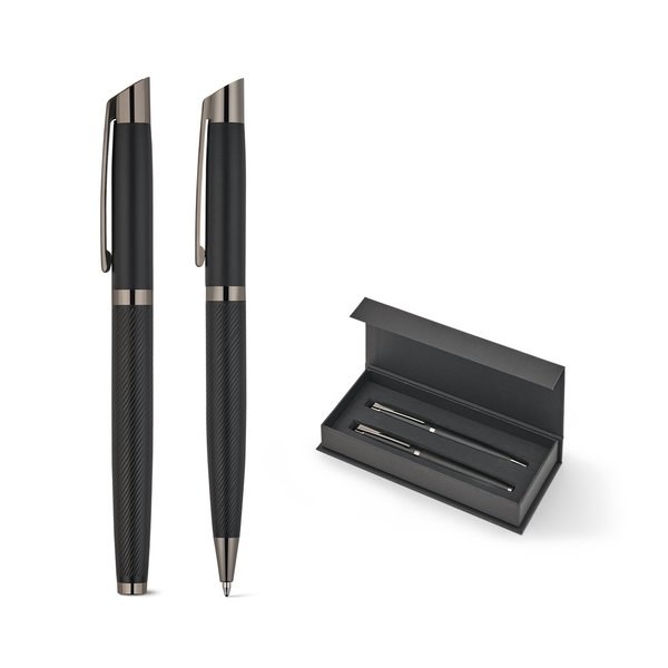 Set composto da 1 penna a sfera e 1 penna roller in alluminio, con inchiostro blu Dokumental®