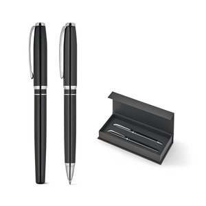 Set di alta qualità composto da una penna a sfera e una penna roller in rame e acciaio inossidabile, con inchiostro blu - Egotier 91992