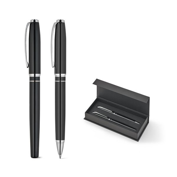 Set di alta qualità composto da una penna a sfera e una penna roller in rame e acciaio inossidabile, con inchiostro blu - Egotier 91992