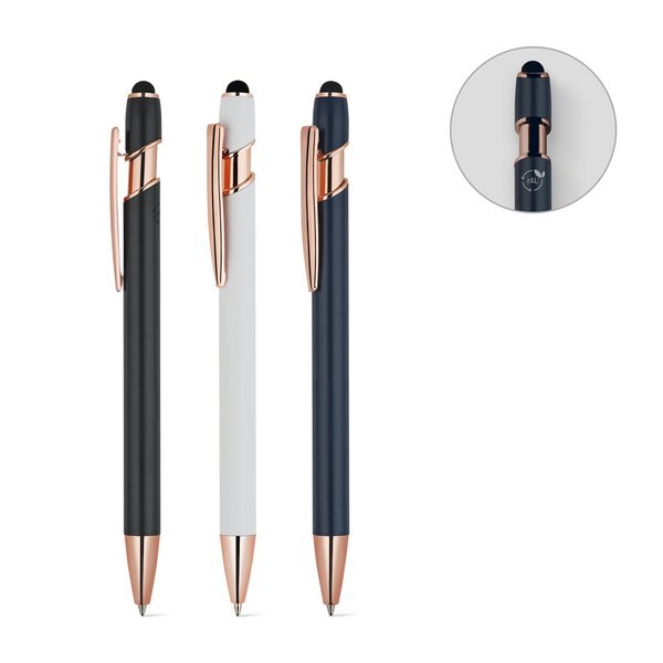 Penna a sfera realizzata in alluminio riciclato (100% rAL), con finitura opaca e inchiostro blu