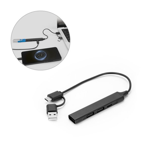 A multifunctional hub that expands your device’s connectivity, made from recycled PET (33% rPET) and recycled aluminium (31% rAL) - Egotier 97221